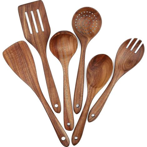 Ensemble d'ustensiles de cuisine en bois, 6 pièces, résistants à la chaleur et aux rayures (1/5)