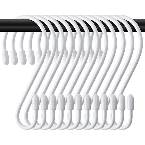 Lot de 12 crochets en S - Blanc - 8 cm - Petit crochet de cuisine - En métal - Charge maximale : 5 kg - En forme de S - Pour tringle à vêtements, cuisine, salle de bain, bureau (1/5)