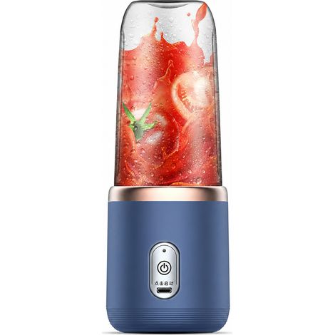Blender Portable Rechargeable Bleu, Gobelet Individuel sans Couvercle, 6 Lames en Acier Inoxydable, Broyeur de Glace (1/5)