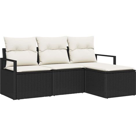 Sofa Set with Cushion 4 pcs Black Poly Rattan vidaXL