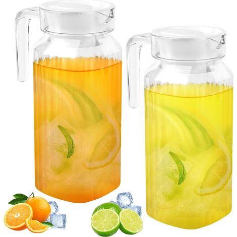 2pcs Carafe Eau 900 ML, Pichet à Eau Plastique Avec Couvercle, Carafe D'eau Transparentes Sans BPA, Pichet en Plastique avec Poignée pour Boissons Diy, Jus, Thé, Lait, Eau, Pot à Lait (1/5)