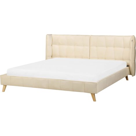 Letto in Velluto beige Gambe in Legno Testiera Regolabile 180 x 200 cm Senlis