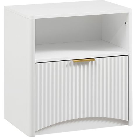 Weißer Nachttisch mit Schublade und offenem Fach, 58 x 38 x 60 cm, goldener Griff MODENUIT (1/5)