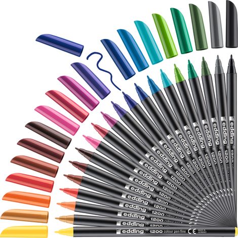 edding 1200 Feutre de coloriage pointe fine - étui de 20 couleurs - pointe ronde 1 mm - stylo pour ecriture, dessin, coloriage (1/5)