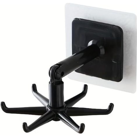 Crochet autocollant rotatif 360° pliable 180°, support porte ustensiles noir sans perçage cuisine salle de bain (1/5)