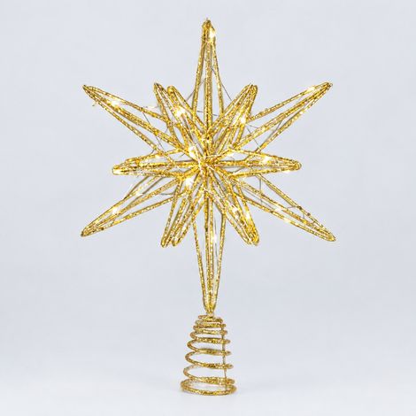 Enowelir Décoration de Cime d'Arbre de Noël Structure en Fil Métallique Lumière LED Blanche Chaude Intégrée (1/4)