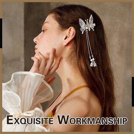 2Pcs Pinces à Cheveux Papillon Antique avec Glands Volants, Clip Métal Latéral pour Femmes et Filles, Élégant Accessoire Cheveux Longs (1/5)