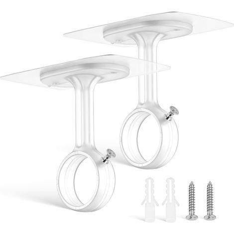 Lot de 2 Supports de Tringle à Rideaux sans Perçage, Support de Tringle Auto-Adhésif à Montage Plafond, Fixation Transparente pour Rideaux, Penderie et Fenêtres (1/5)