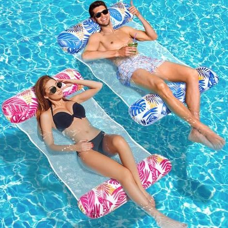 Luftmatratze Pool XL, 2 Stück Wasserhängematte Erwachsene, 4 in 1 Luftmatratze Wasser Pool Zubehör Spaß, Aufblasbarer Hängematte Erwachsene (1/5)