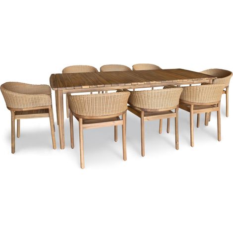 Salon de jardin table 230cm et 8 fauteuils en acacia et résine tréssée, ALHAMBRA (1/5)
