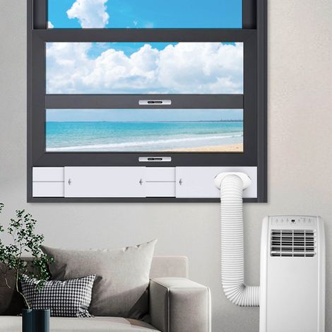Zubehör für mobile Klimageräte, Flachdüsenanschluss, 43 cm hoch, 16 cm breit, Fensterdichtungsabweiser, 140 cm + Flachdüsenanschluss (1/5)