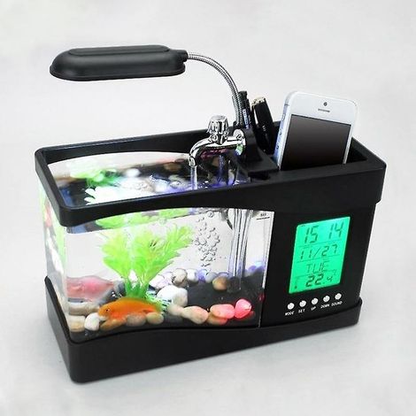 Mini aquarium créatif alimenté par USB, porte-stylo, alarme horaire (1/4)