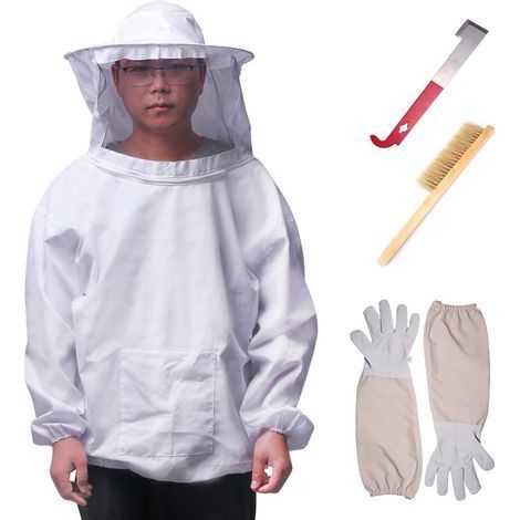 (Ensemble de 4) Costume d'apiculture, costume d'apiculteur, costume d'équipement d'apiculture, veste de voile d'apiculture respirante, gants à manches longues, costume de ruche (1/5)