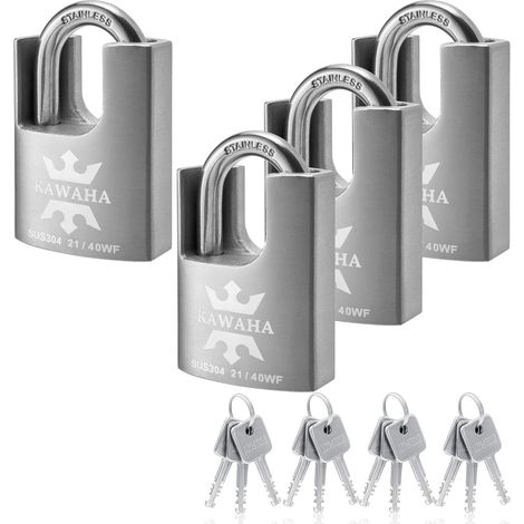 Cadenas en acier inoxydable 21/40-4PS avec clé en acier inoxydable pour une utilisation intérieure et extérieure (robuste, antirouille) (40 mm), Keyed Alike - (1/5)