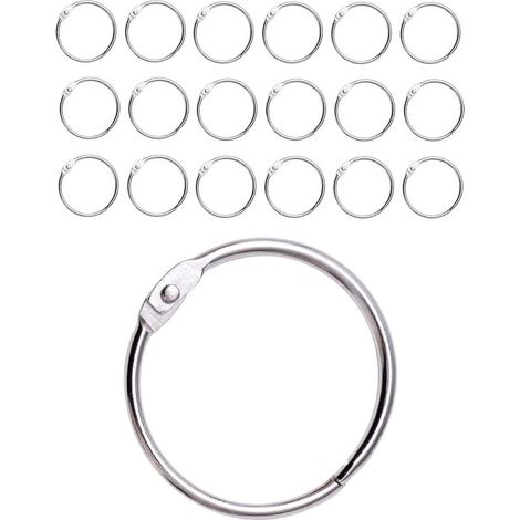 Lot de 20 anneaux de rideau de douche avec crochets en métal - Anneaux ronds ouvrables de 50 mm pour rideaux, salle de bain, maison, classeurs - Métallique (1/5)