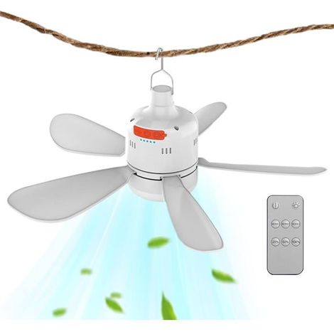 Ventilateur plafond rechargeable USB – Batterie longue durée – Télécommande, vitesse réglable – Pour terrasse, tente (1/5)