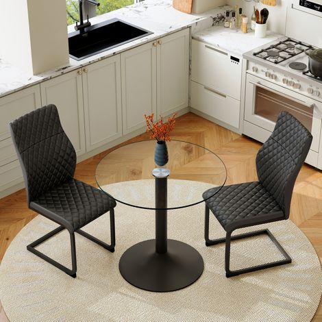 Esszimmer-Set mit rundem 85-cm-Glastisch und 2 schwarzen Stühlen HAVRYA (1/5)