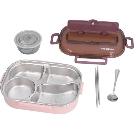 Boîte à lunch isotherme en acier inoxydable pour employés de bureau, étudiants et enfants (rose et violette, quatre compartiments pour bol à soupe, boîte à lunch individuelle) (1/5)