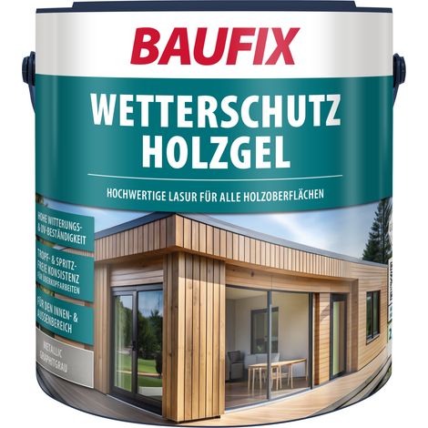 BAUFIX Metallic Wetterschutz-Holzgel graphitgrau seidenglänzend, 2.5 Liter, Holzlasur (1/4)