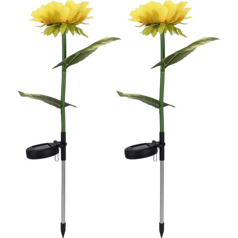 Lot de 2 lanternes solaires LED en forme de fleurs artificielles, blanc chaud, pour la décoration de jardin et de terrasse. (1/4)
