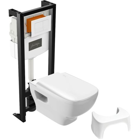 Pack inodoro suspendido sin cerco JACOB DELAFON Struktura + estructura soporte + placa blanca + taburete blanco (1/5)