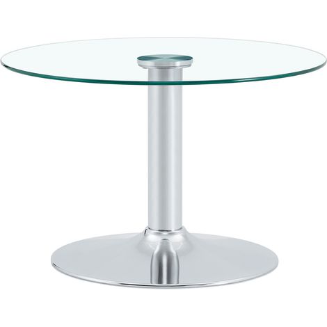 Mesa de centro redonda 70x70x45 cm de vidrio y metal plateado, tablero resistente – MEUBLIV (1/5)
