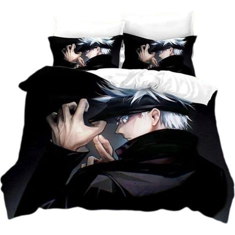 Parure de lit Jujutsu Kaisen (Gojo Satoru et Yuji), en microfibre, disponible en tailles Twin, Full, Queen et King (240 x 220 cm). (1/5)
