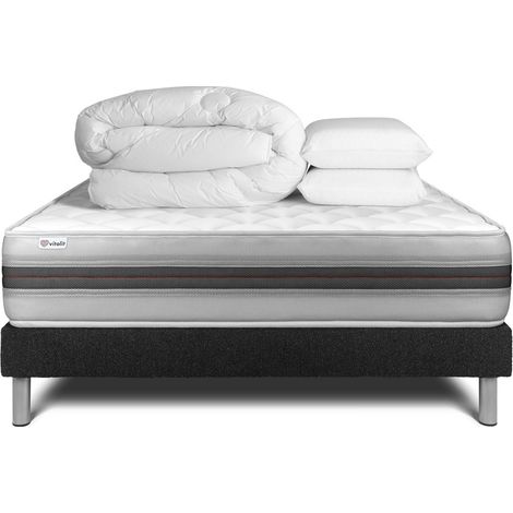 Komplettpaket Bett - Matratze 180x200 cm + Boxspringbett mit Lattenrost (im Set) + 2 Kopfkissen + Bettdecke - Vitalmemo Back (1/5)