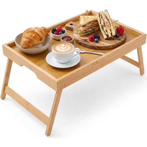 Folding Bed Tray for Breakfast 19 x 40 x 30 cm Bamboo Breakfast Table with Legs for Laptop (1/5)