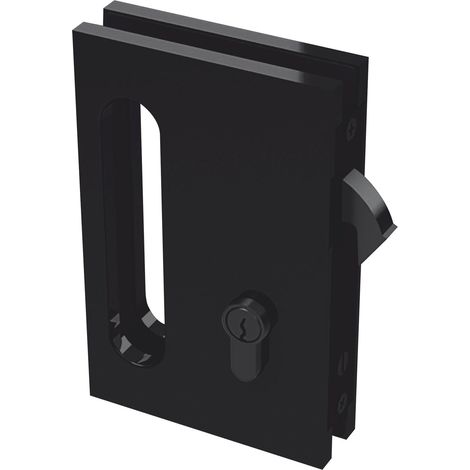 Serrure de porte coulissante en verre PZ avec loquet arqué et poignée coquillage, aluminium noir (1/3)