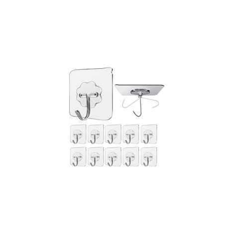 (10 Pièces)Crochet Adhésif 15kg(Max) Transparent Autocollants Crochet Murale Porte Serviette Pour Accroche Salle de Bain,Cuisine,Plafond,Accrocher,Porte,Peignoirs (1/5)