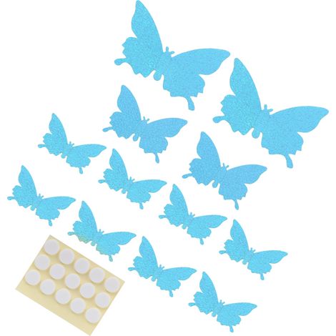 12-teiliges Set blauer, glänzender 3D-Wandaufkleber, Tapetenimitation für Wohnzimmer, Hochzeit oder als Wanddekoration für Zuhause (1/5)