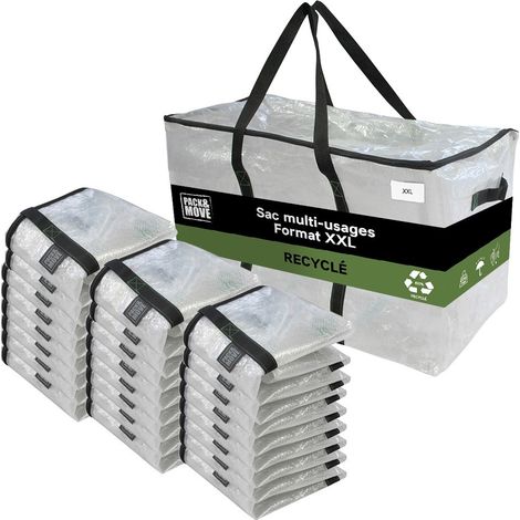Pack and Move - Lot 24 Grands Sacs Déménagement Transparent Recyclés - Rangement Et Transport Ultra Résistant - Réutilisable - Poignées Solides - 100L