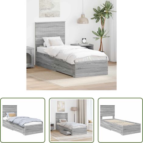vidaXL Rangement - Cadre de lit avec tête de lit Sonoma Gris et Argent 70 x 190 cm (1/5)