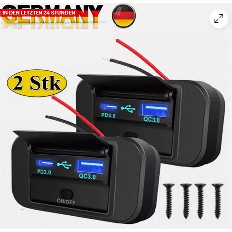 Prise USB-C Automobile - Chargeur Double Port PD3.0 QC3.0 - Montage Encastré - 12 V - Pour Camping-Car Véhicule Tout-Terrain Moto Bateau - 2 Pièces (1/5)