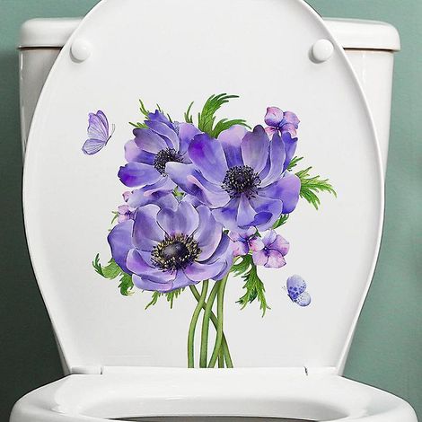 2pcs Autocollant Tropical Purple Flower Butterfly Toilet Sticker, Sticker Mural Drle Pour Wc, Salle De Bain, Cuisine, Pvc (1/5)