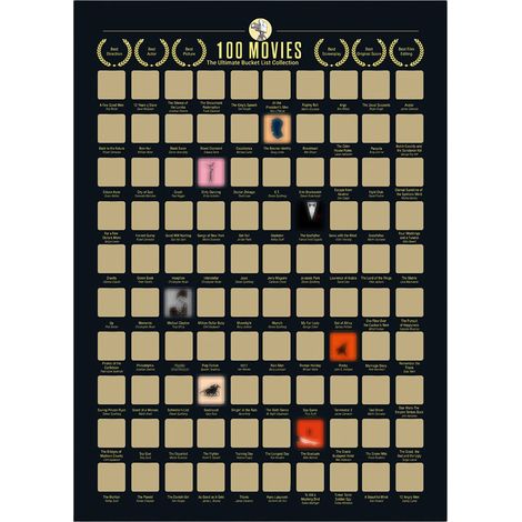 Affiche murale à gratter « 100 Films », impression d'art mural minimaliste noir et or, tableau décoratif à suspendre pour la chambre des cinéphiles et des passionnés de cinéma (1/5)