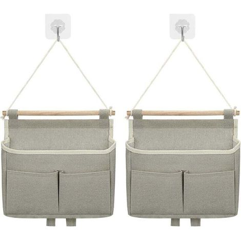 Sac De Rangement Mural, 2pcs Sac à Suspendre Organisateur De Poche Large Suspendu sur Porte Empilable Tissu De Lin Imperméable pour Chambre à Coucher Salle De Bain Bureau Cuisine (Gris) (1/4)