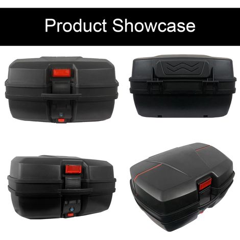 Boîte arrière de moto 48 L, coffre arrière à dégagement rapide, grande capacité, étui de rangement pour bagages de moto, étanche avec 2 clés, plaque de base de montage pour casques. (1/5)