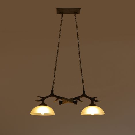 Lustre en résine à Bois de cerf, Suspension en Forme de Corne de cerf, îlot Central, 2 lumières, Abat-Jour en Verre Rustique Vintage, plafonnier, Style Campagne pour Noël, Cuisine/Chambre/ba (1/5)