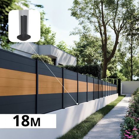 Kit Clôture Aluminium BAHIA & CRUZ Cèdre 18,27x1,2m - Bois Composite & Aluminium - Poteaux Gris - Brise Vue - Palissade (1/5)