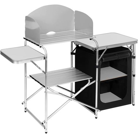 Woltu – Table de camping pliante en aluminium et MDF – 147 x 40 x 111 cm – 60 kg max – Protection vent – Rangement facile – 9 kg