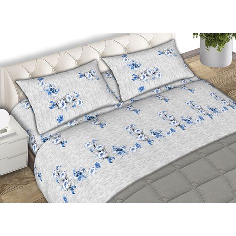 Completo Lenzuola Letto Matrimoniale 100% Cotone Made Italy Dis.Mirta Azzurro CN (1/4)