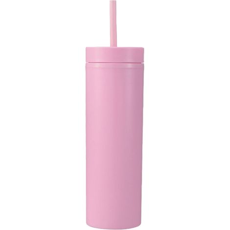 Gobelets en plastique de 473 ml (16 oz) avec couvercles et pailles, finition mate givrée, pour les sports de plein air, référence 1767, rose. (1/5)