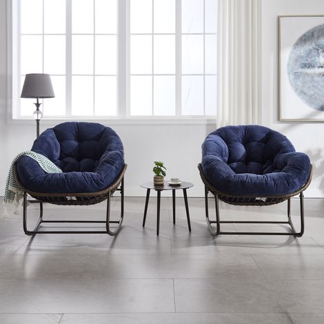 Poltrona a dondolo da esterno 106x90x78 cm in polyrattan blu navy per terrazza – MEUBLIV (1/5)