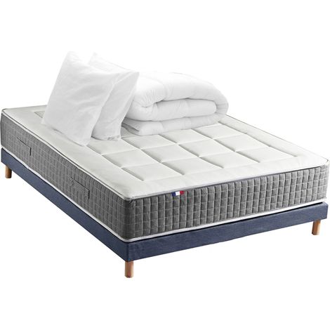 Matelas ressorts MAX 7 zones sommier rigide pack couette oreiller 160 x 200 cm Sommier Bleu denim (1/5)