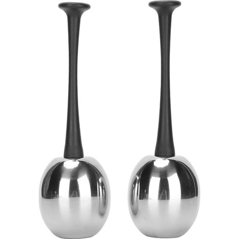 Lot de 2 globes de massage facial en acier inoxydable, anti-poches, réduisent les ridules, poignée noire pour soin de la peau. (1/5)