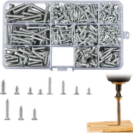 Vis autoforeuses inox Ensemble de 800 vis en acier inoxydable avec tête fraisée, résistantes à la rouille et à la corrosion, pour assemblage meuble, automobile, bricolage et réparation, 11 tailles (1/5)
