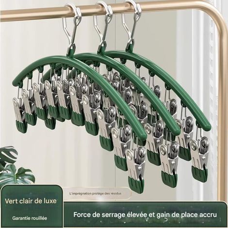 Pinces à chaussettes antidérapantes et sans traces - Égouttoir multifonctionnel - Lot de 4 (vert)