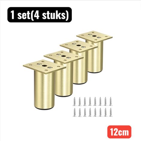 Lot de 4 pièces Pieds de meuble 12 cm Pieds de meuble réglables Pieds de meuble surélevés en aluminium pour cuisine salle de bain et canapé Réglage en hauteur de 1 à 15 mm Doré (1/5)